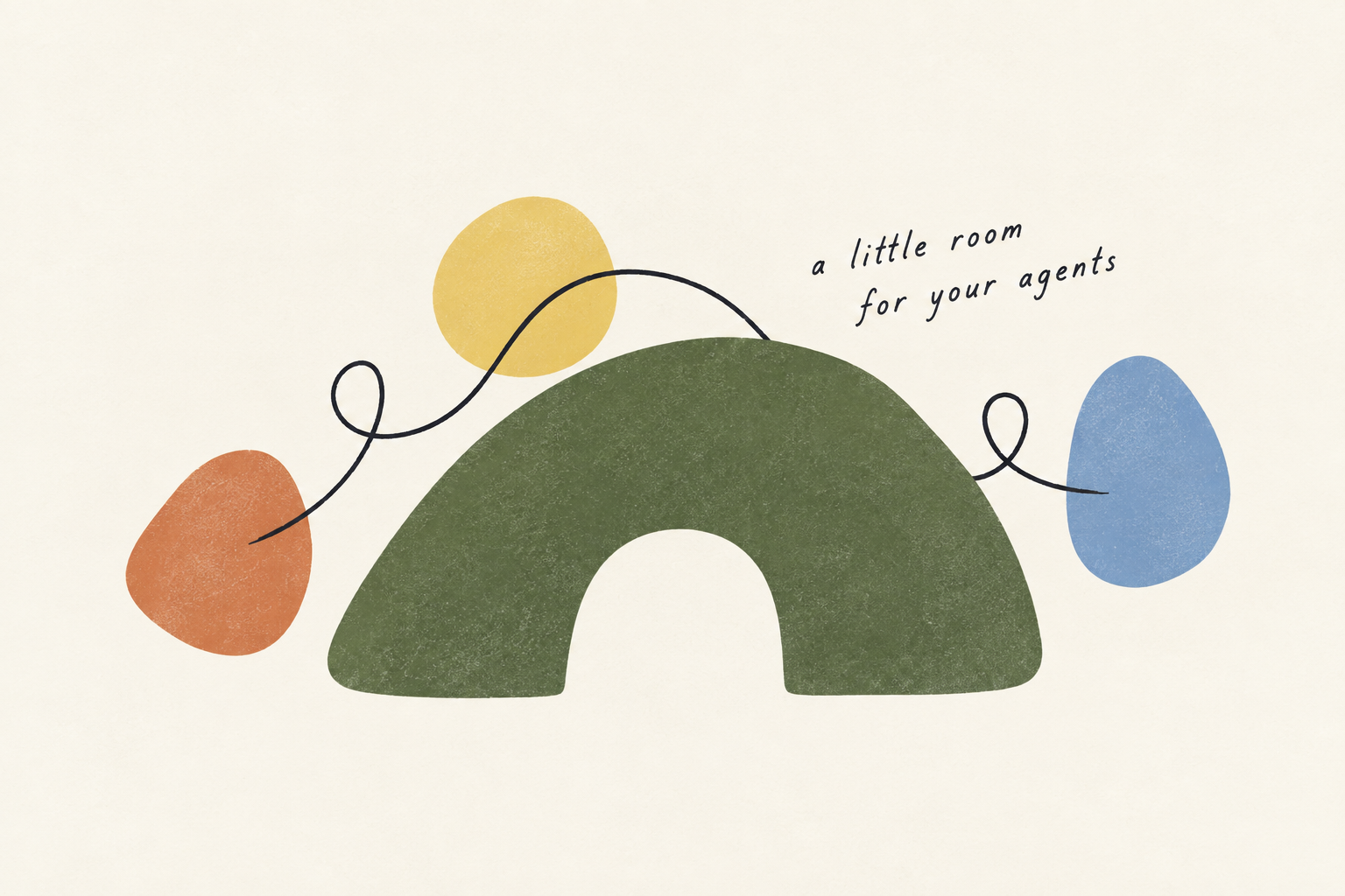 A group of small organic shapes connected by a wandering ink line into one calm island.