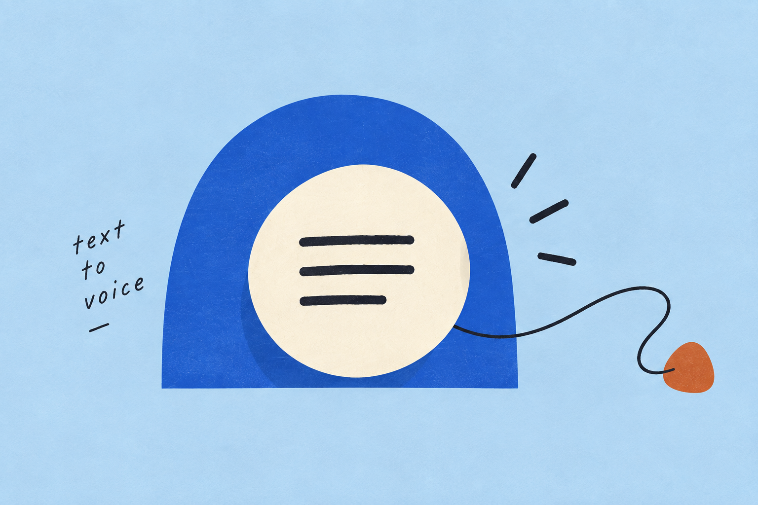 SpeechKing artwork: a blue arch, cream circle and flowing ink line, with the words text to voice.